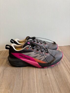 Salomon Sense Ride 5 Trail Running Shoes Womens Size 10 Gray Pink Hiking Shoes